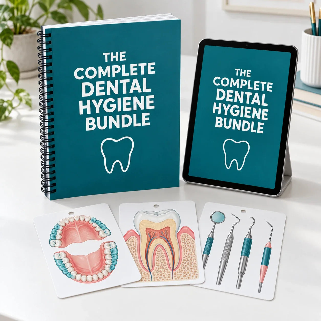 Spiral-bound book, iPad and badge cards