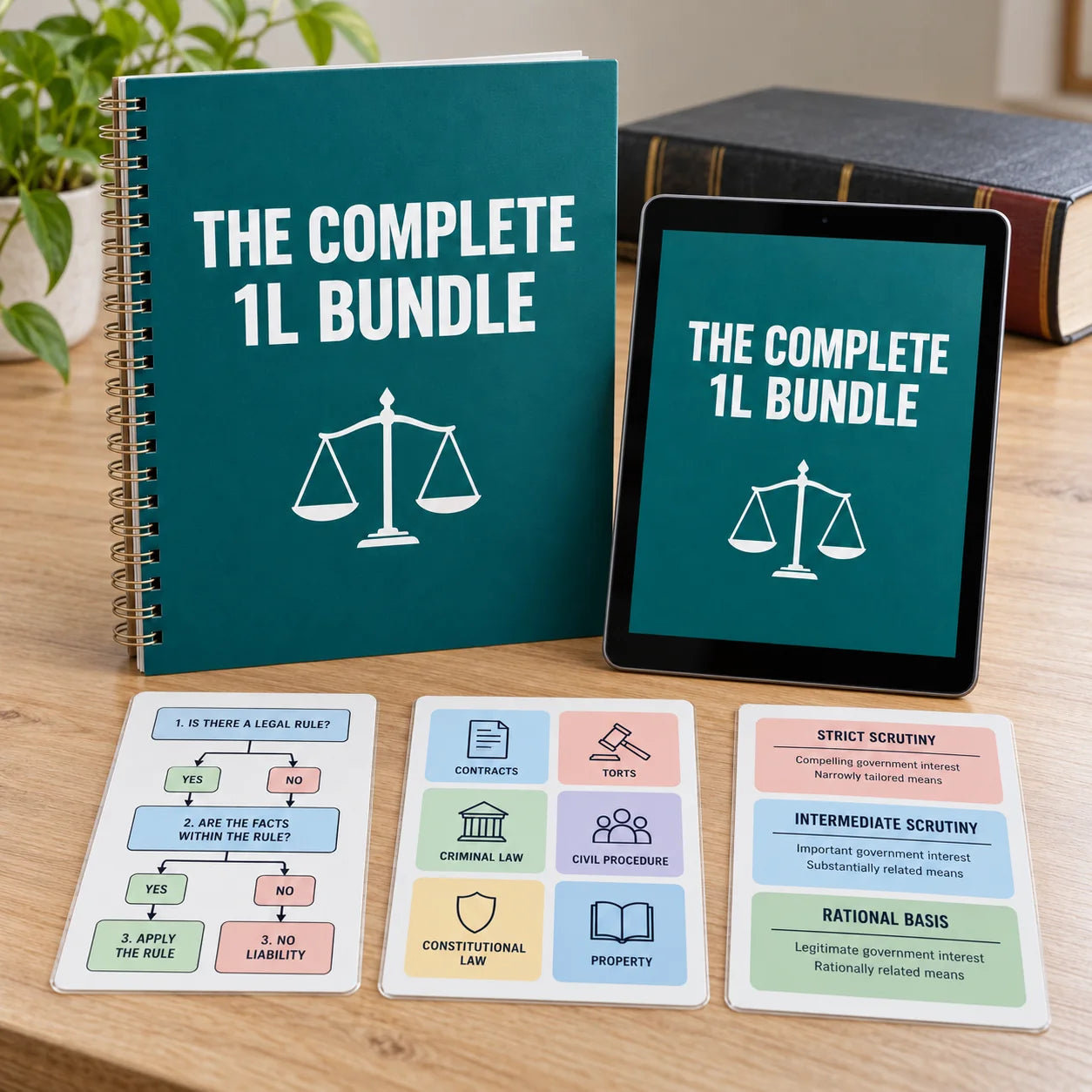 Spiral-bound book, iPad, phone and quick-reference cards