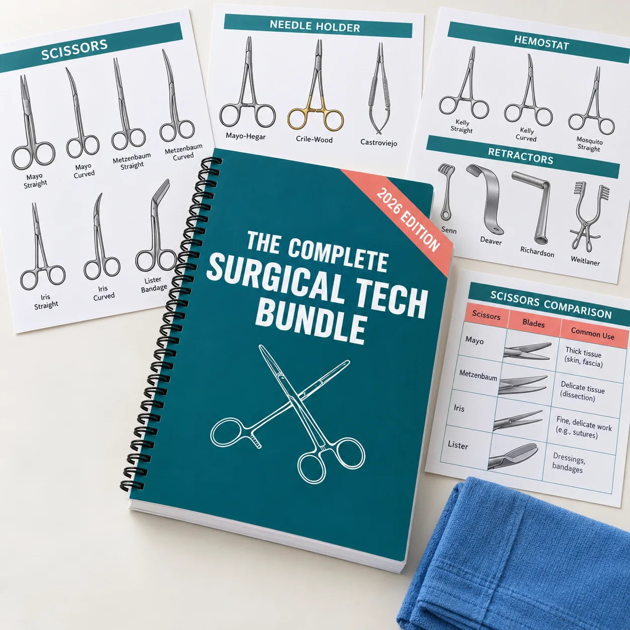 The Complete Surgical Tech Bundle, spiral-bound, with illustrated pages