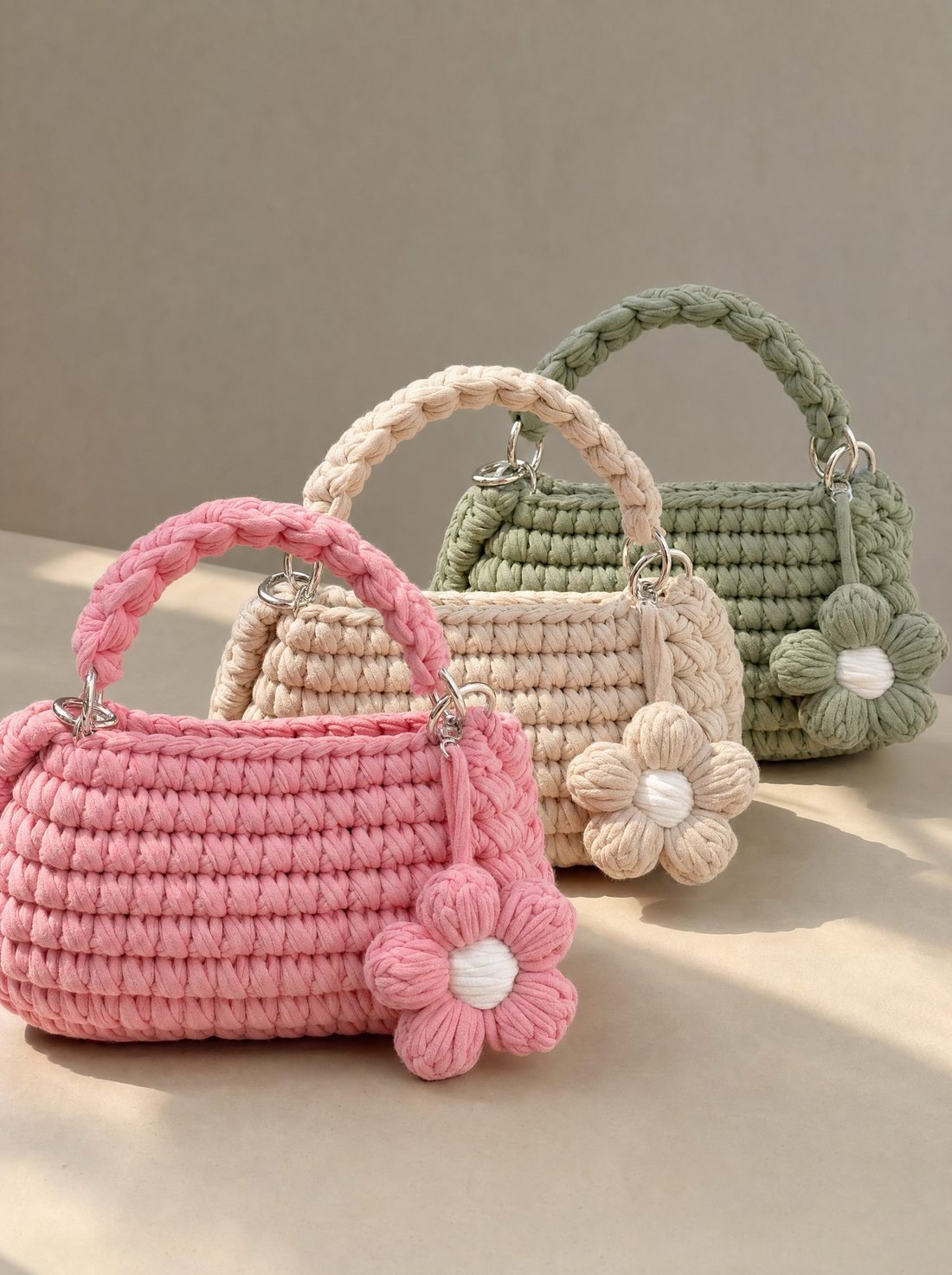 The bag in three colourways