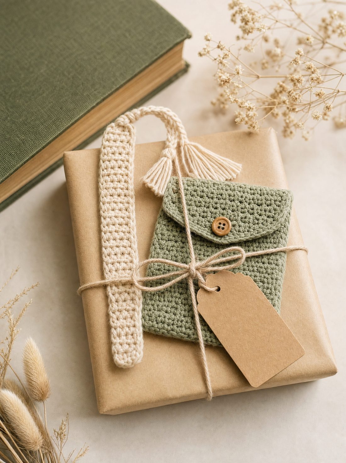 A bookmark and pouch wrapped as a gift