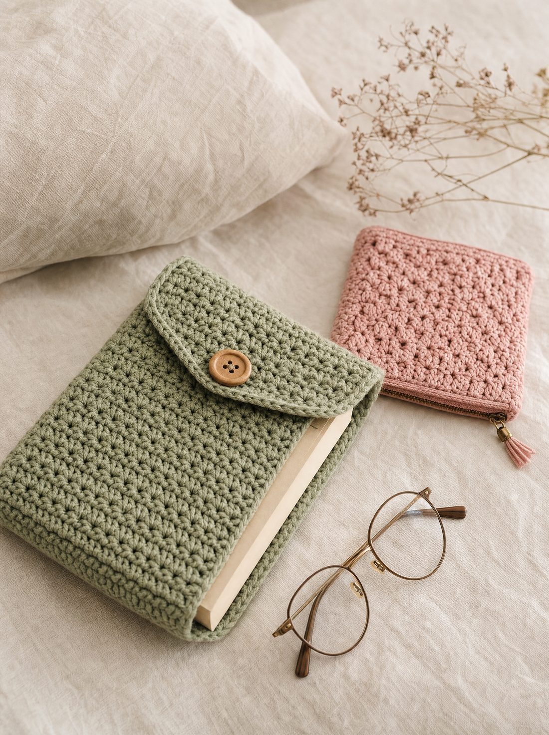 A book inside the crochet book sleeve