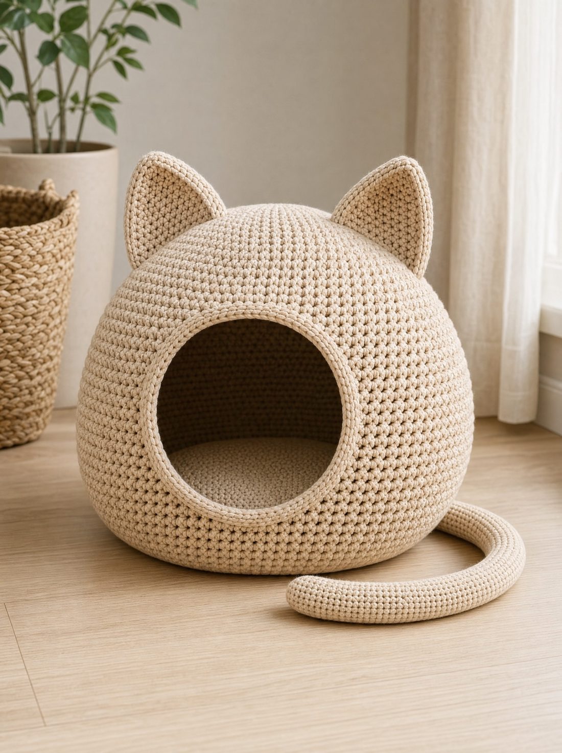 The crochet cat cave on its own