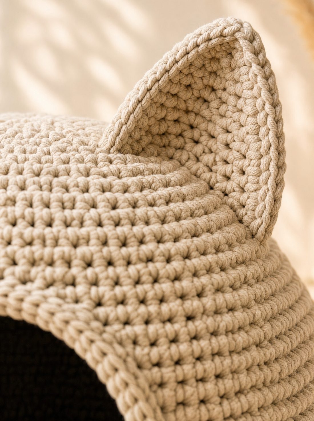 Close-up of the crochet stitches and ear