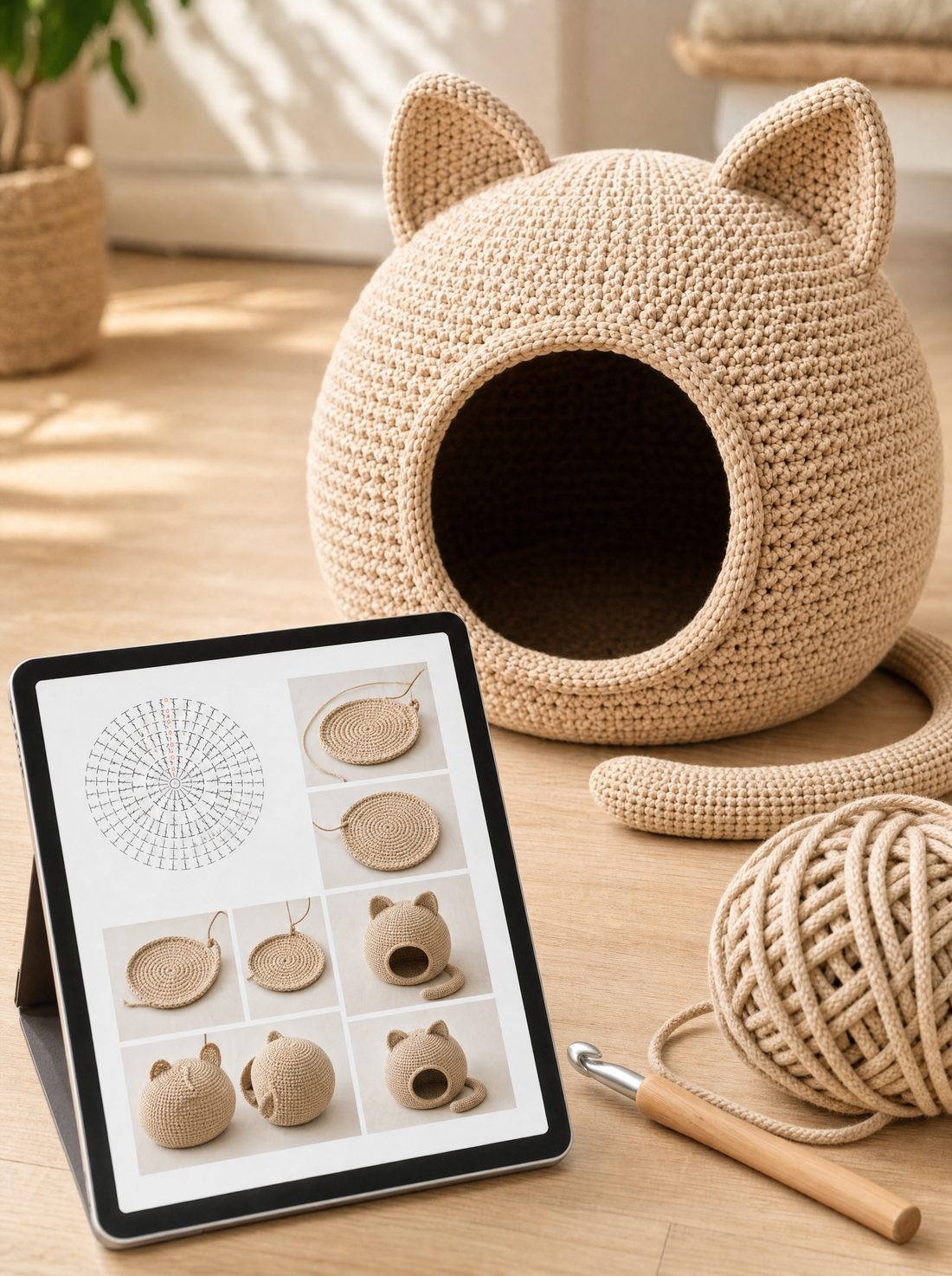 The pattern PDF open on a tablet