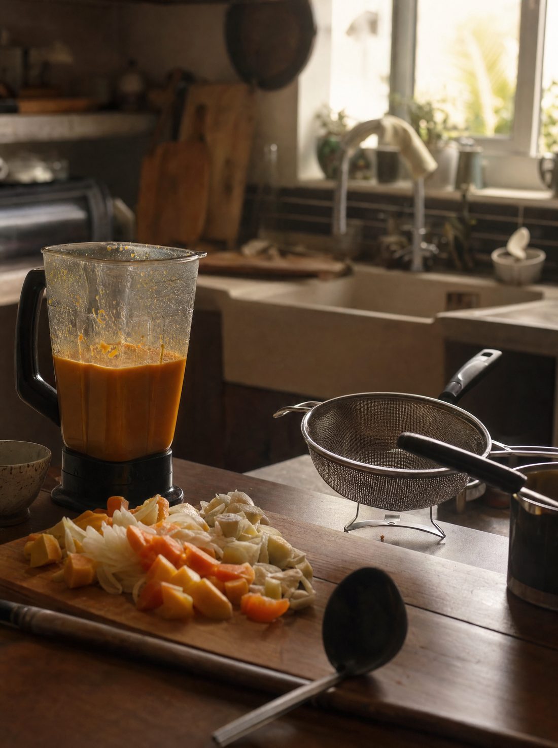 A kitchen counter mid-preparation