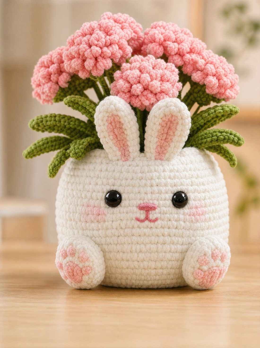 Close-up of the bunny planter pot