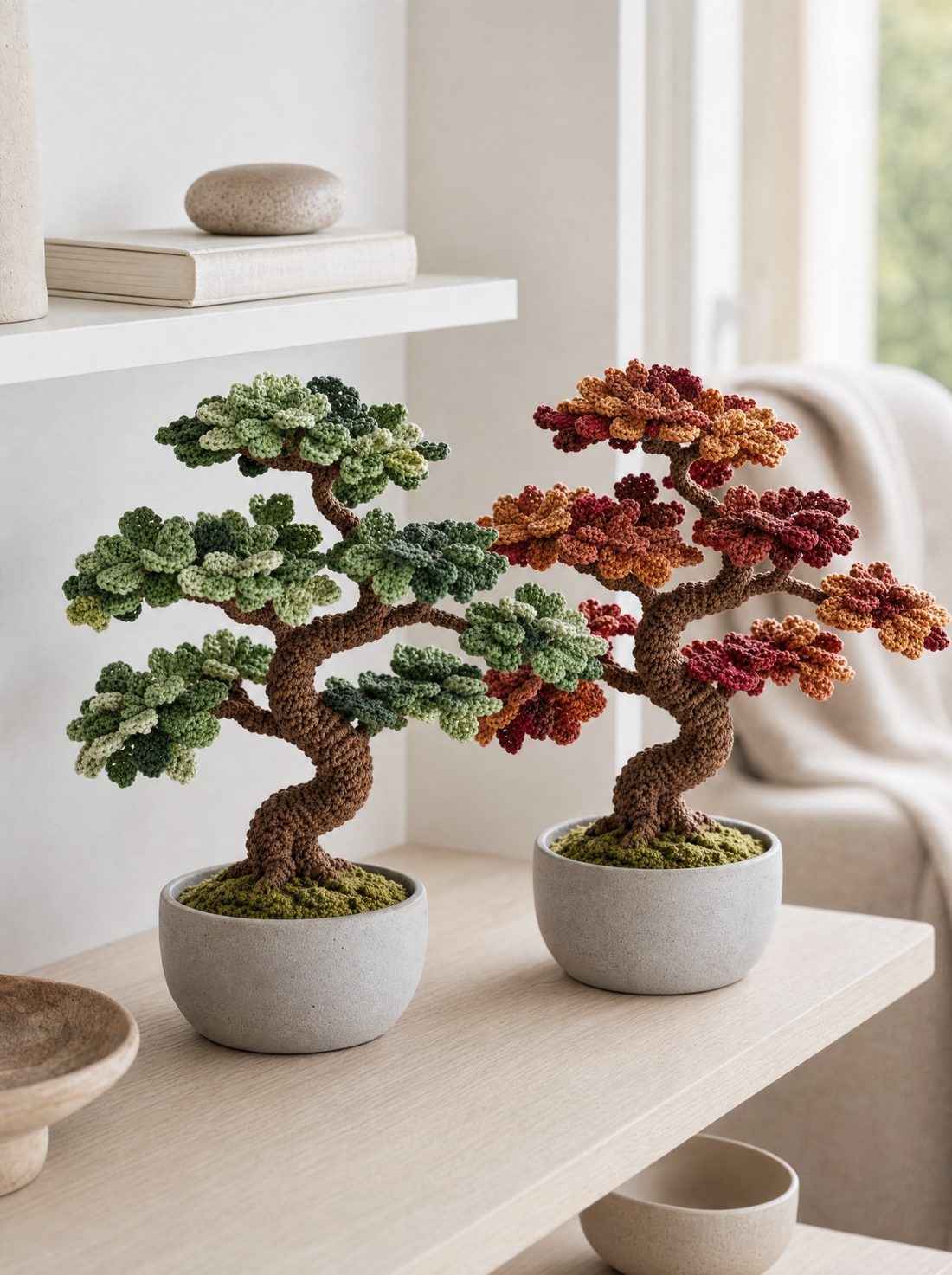 The bonsai in evergreen and autumn colours