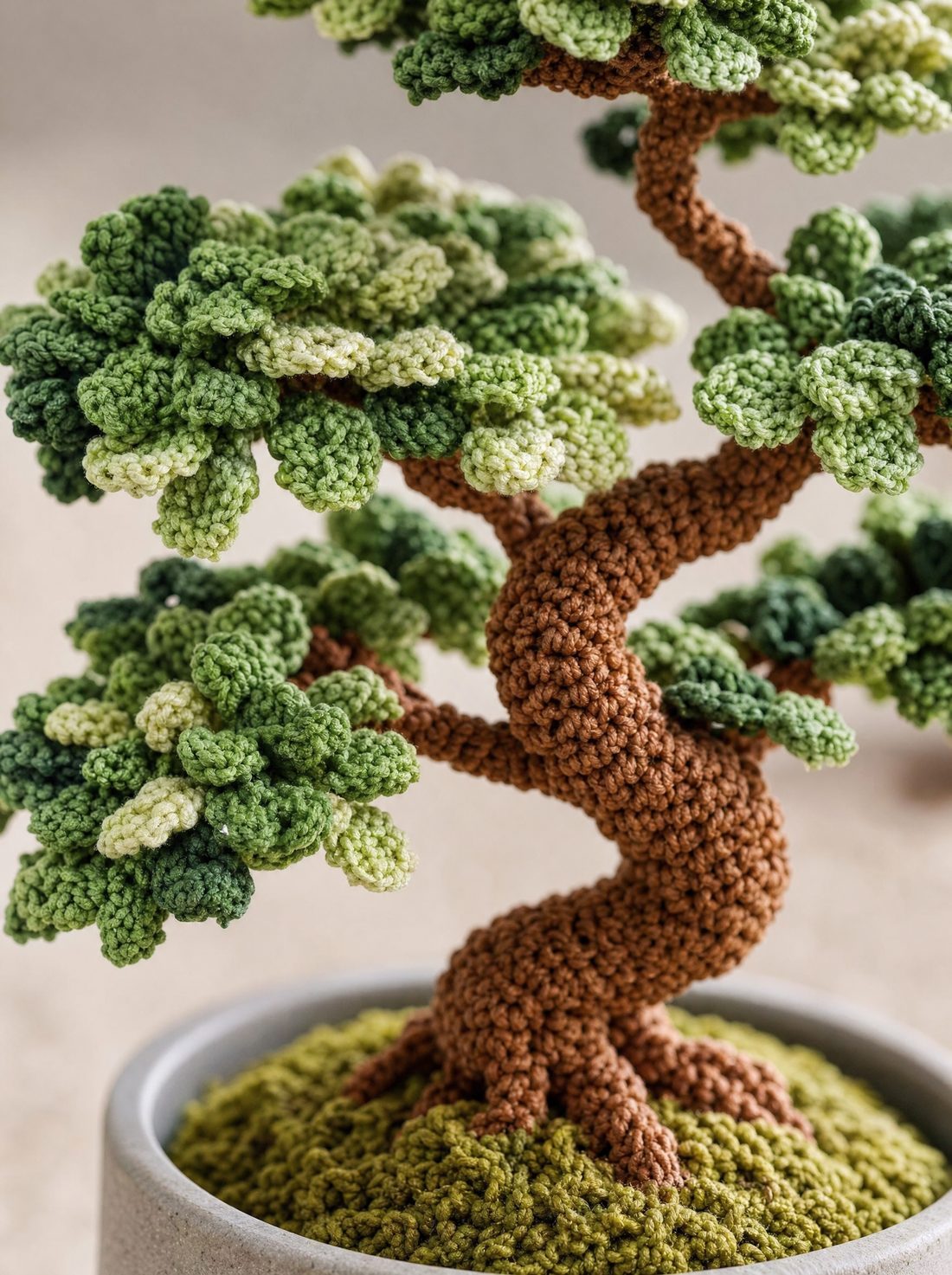 Close-up of the crochet leaf canopies