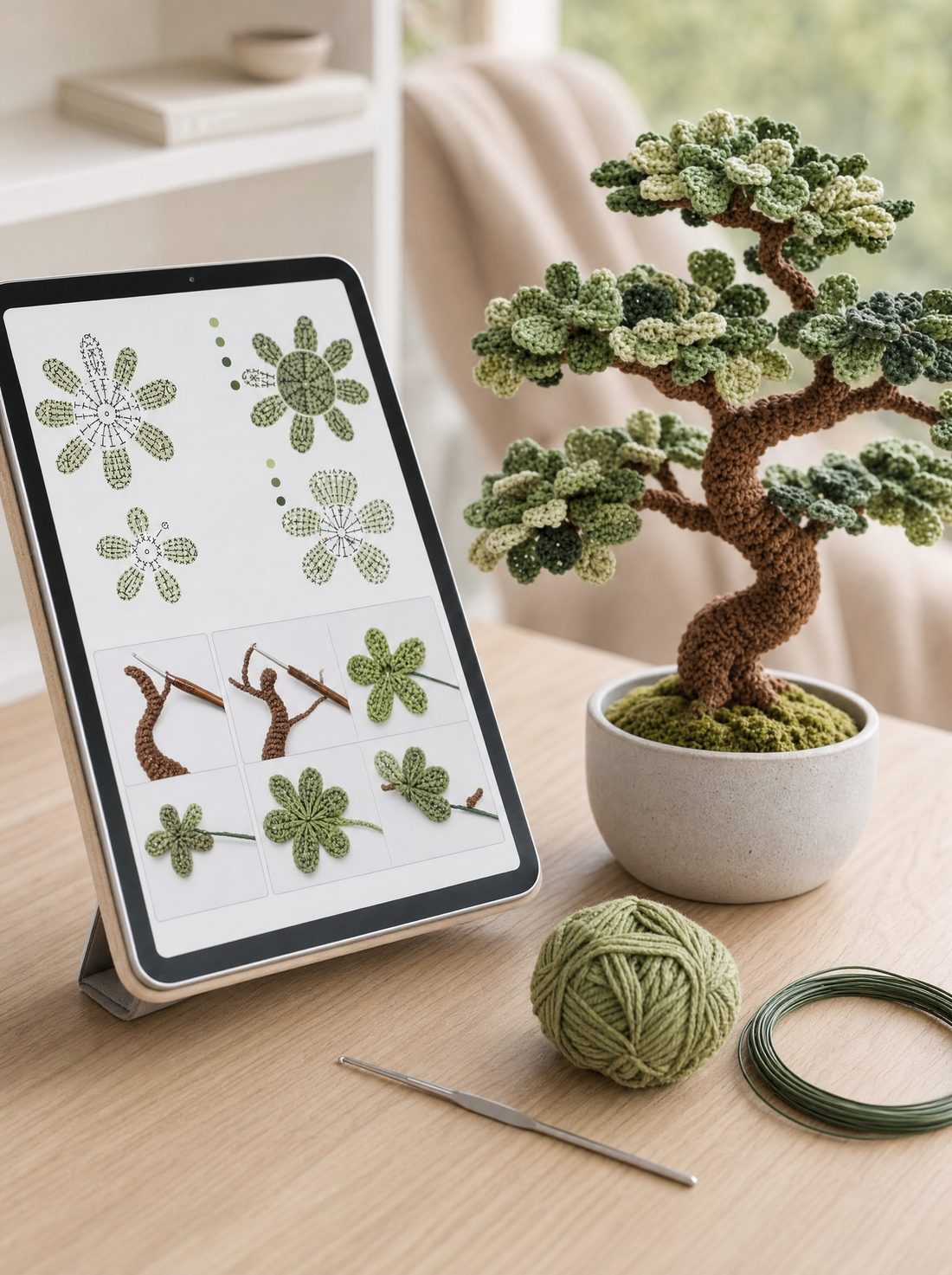 The pattern PDF open on a tablet