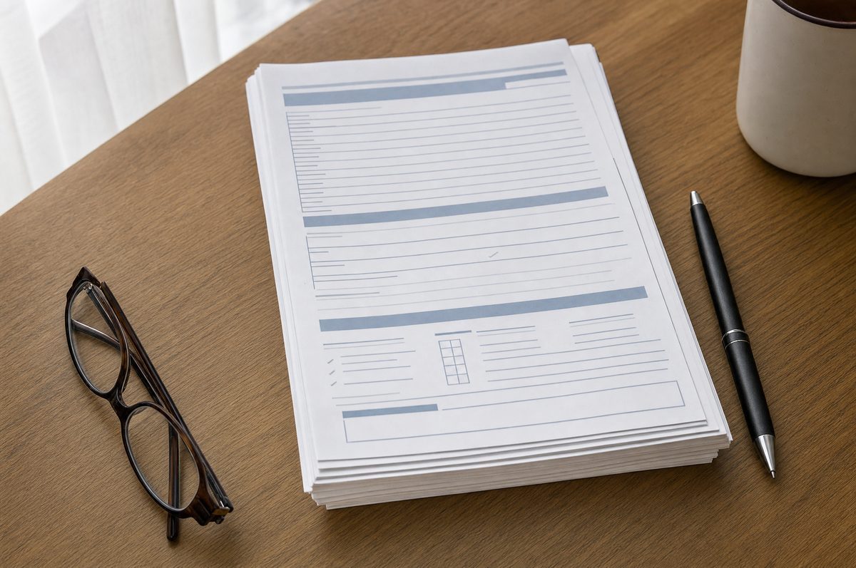 A neat stack of printed rental application forms on a table