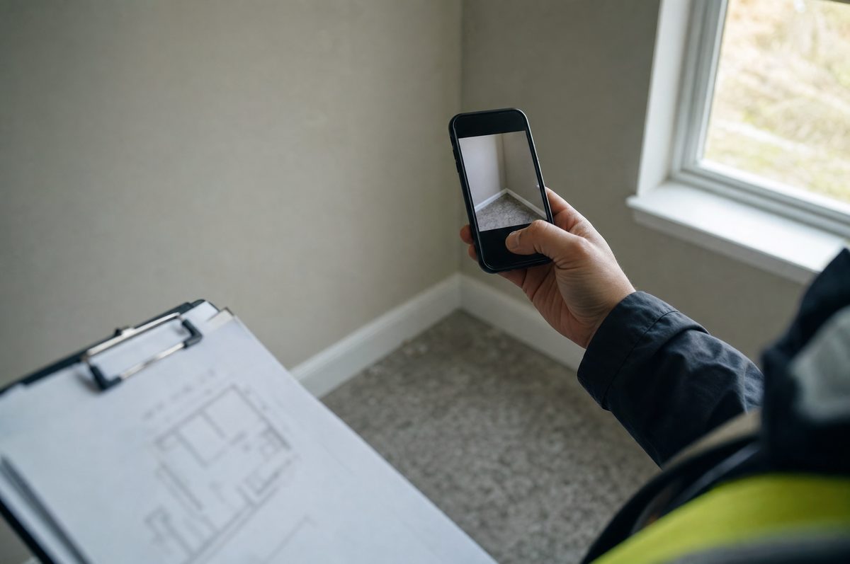 A phone photographing the corner of an empty room