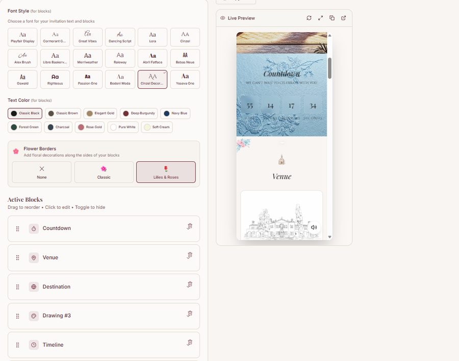 Information blocks editor