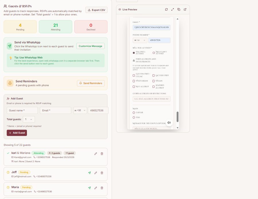 Guests and RSVP tracking dashboard