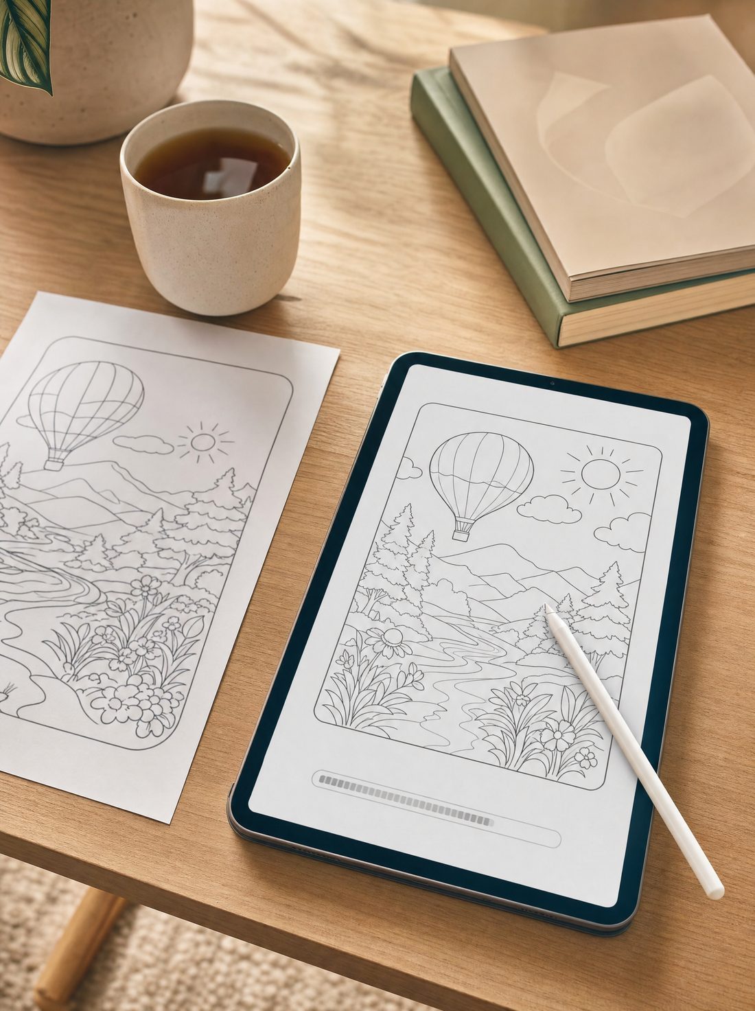 Line art being generated on a tablet