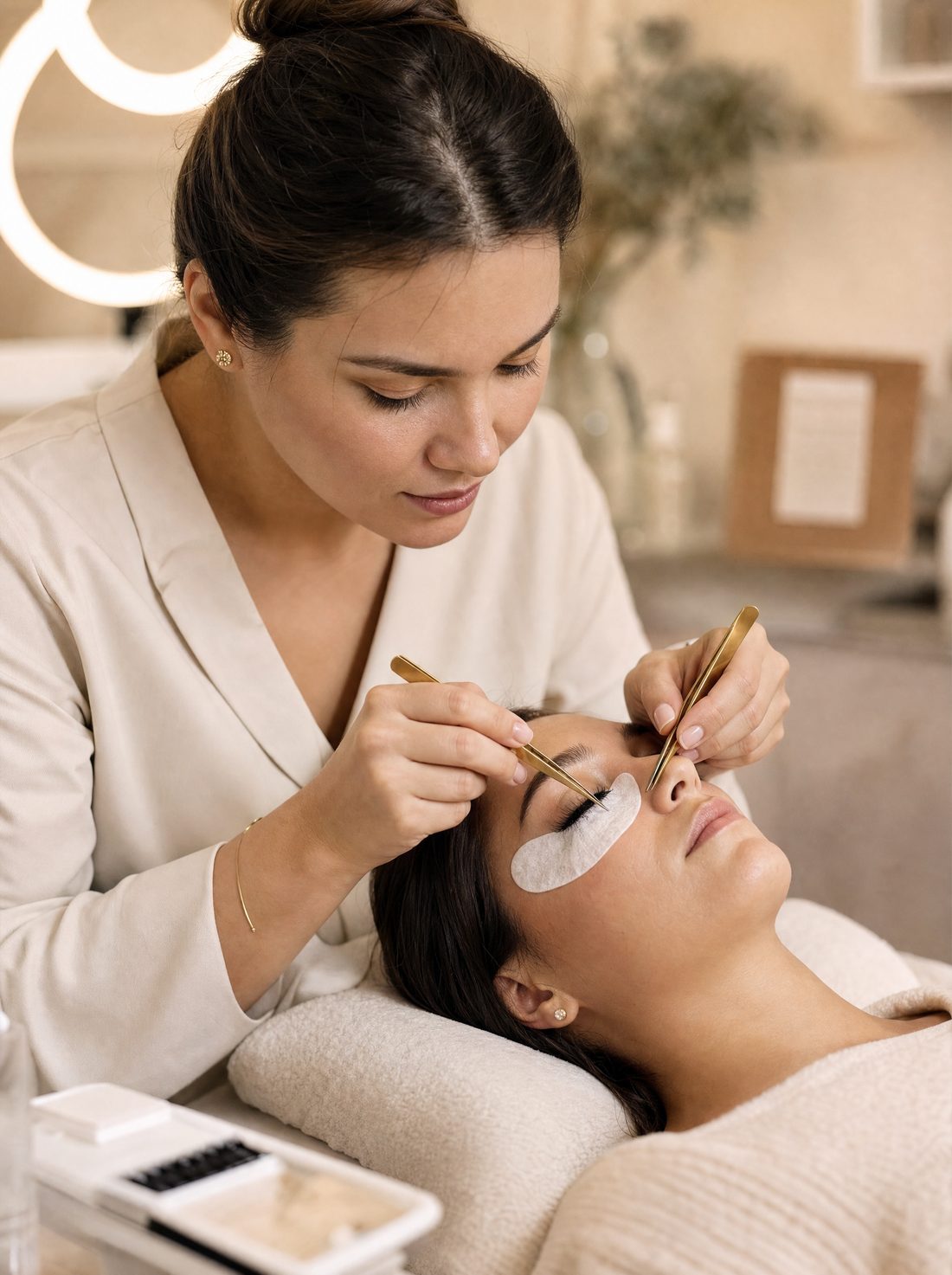 A lash technician applying extensions