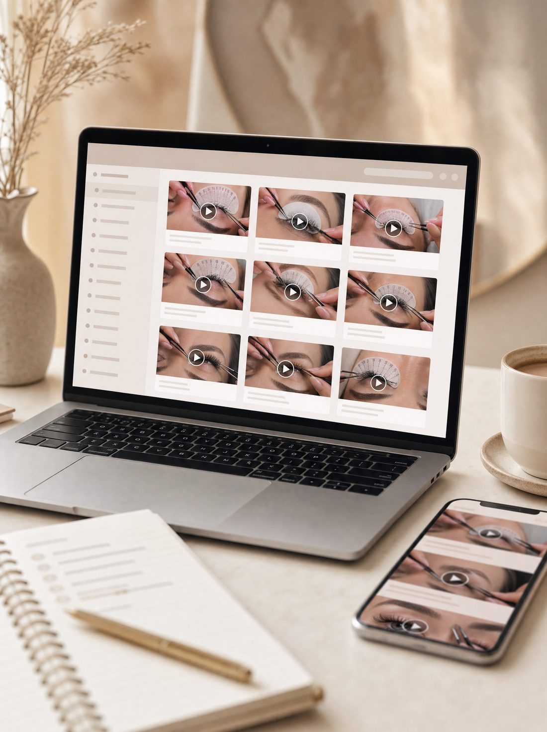 The video lesson library on a laptop