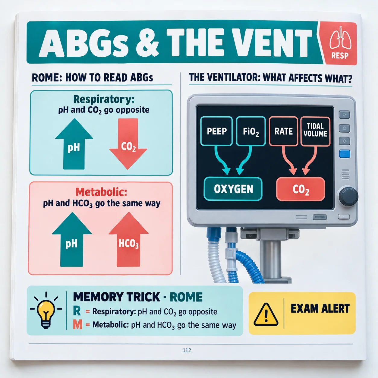 ABG interpretation steps and ventilator settings page