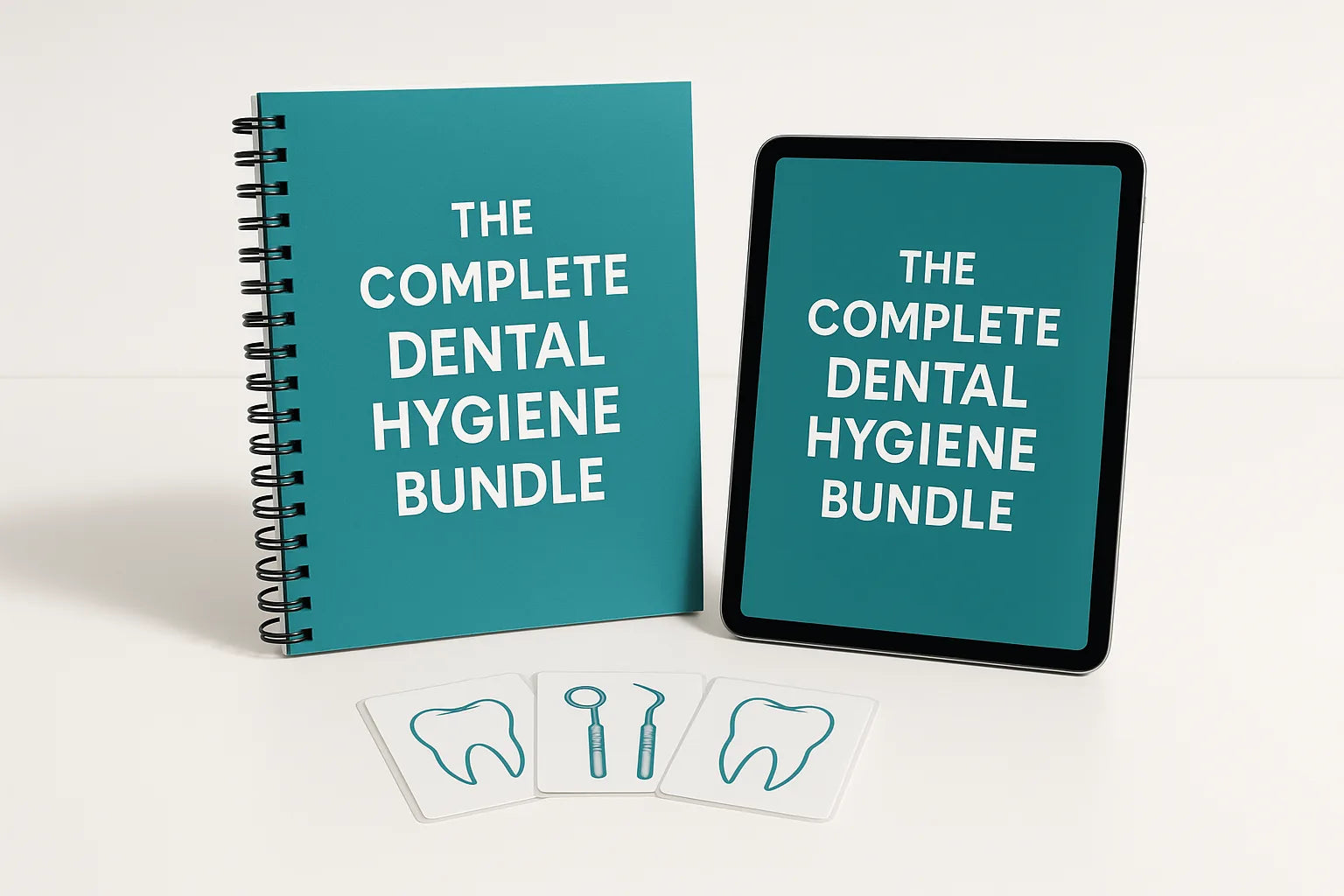 Spiral-bound book, iPad and badge cards