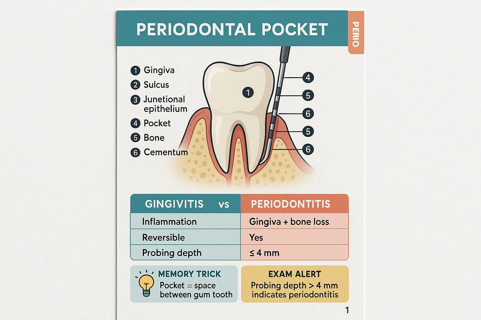 Periodontal pocket page: probing depth, clinical attachment level and gingival margin