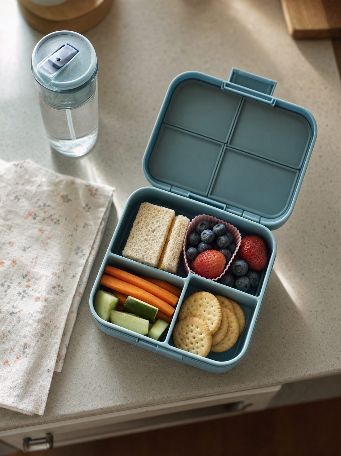 A prepared lunchbox with separate compartments