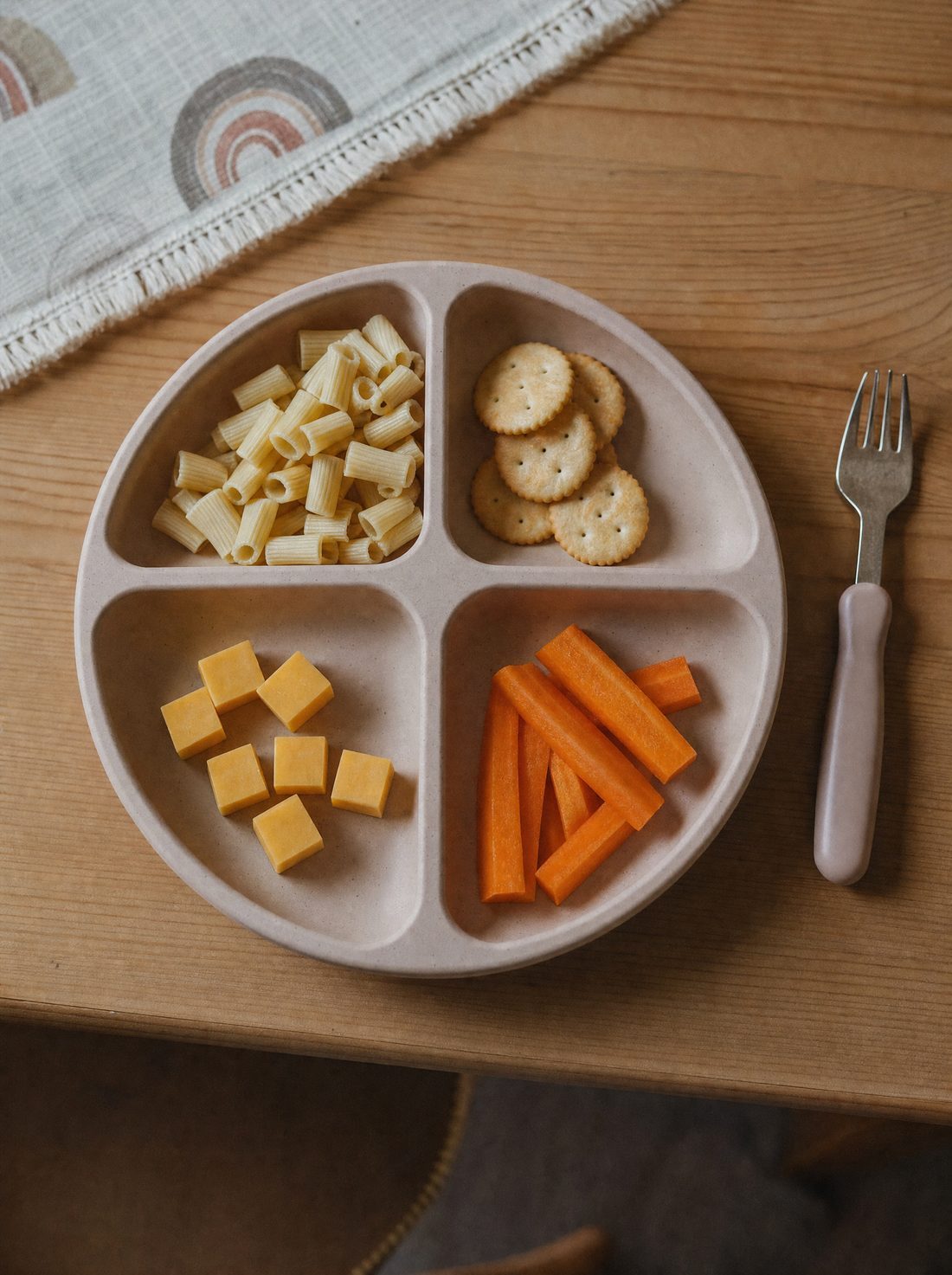 A compartment plate with foods kept separate