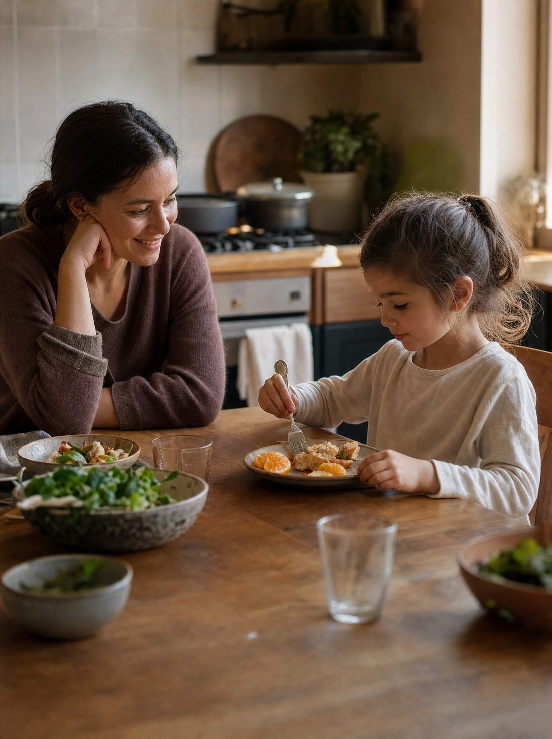 A parent and child at the dinner table