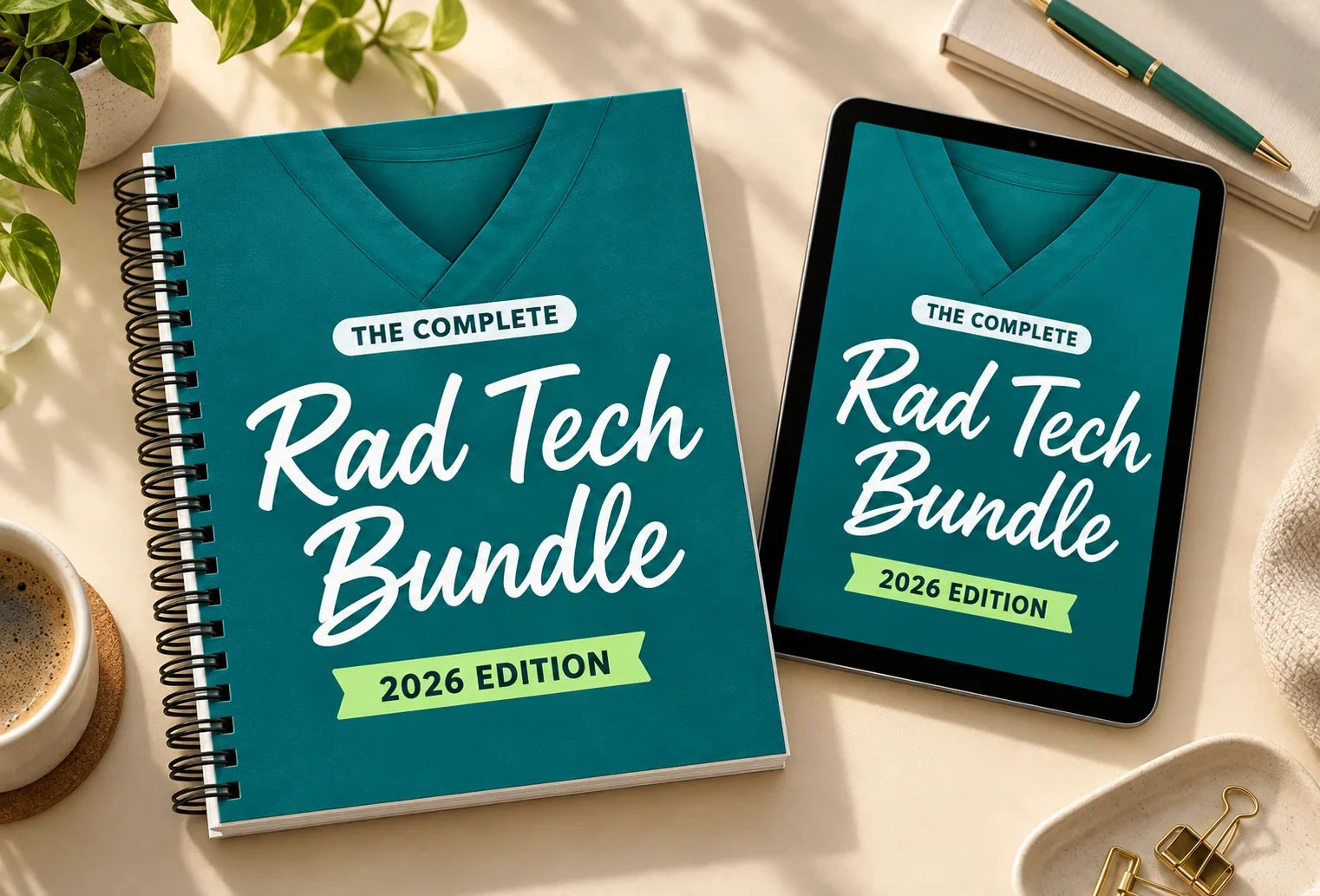Spiral-bound book and iPad with the bundle cover