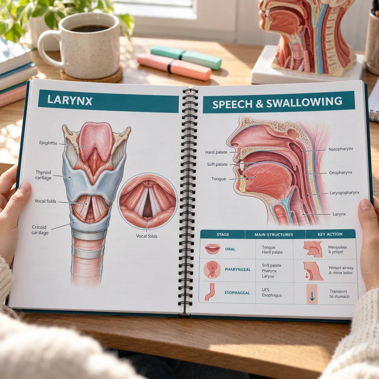 Student holding the open bundle at a desk