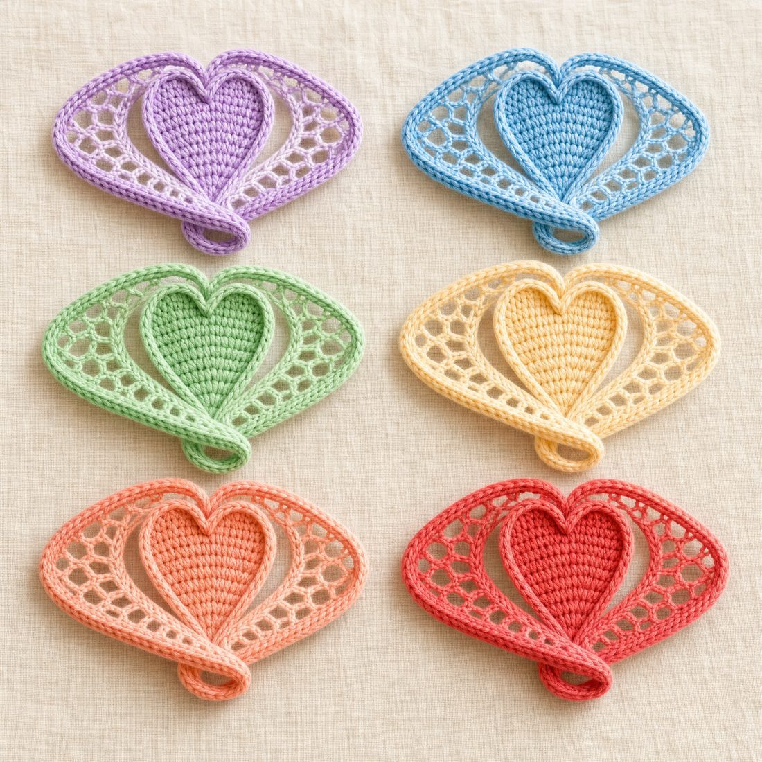 The six pastel heart modules laid out
