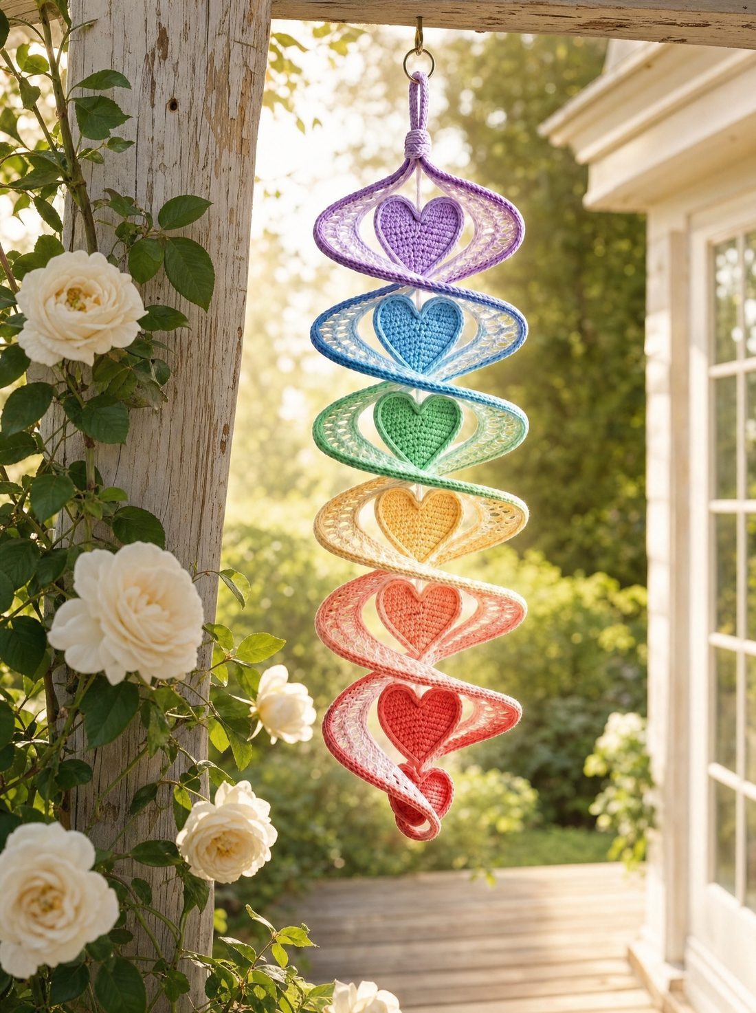 The wind spinner hanging on a porch