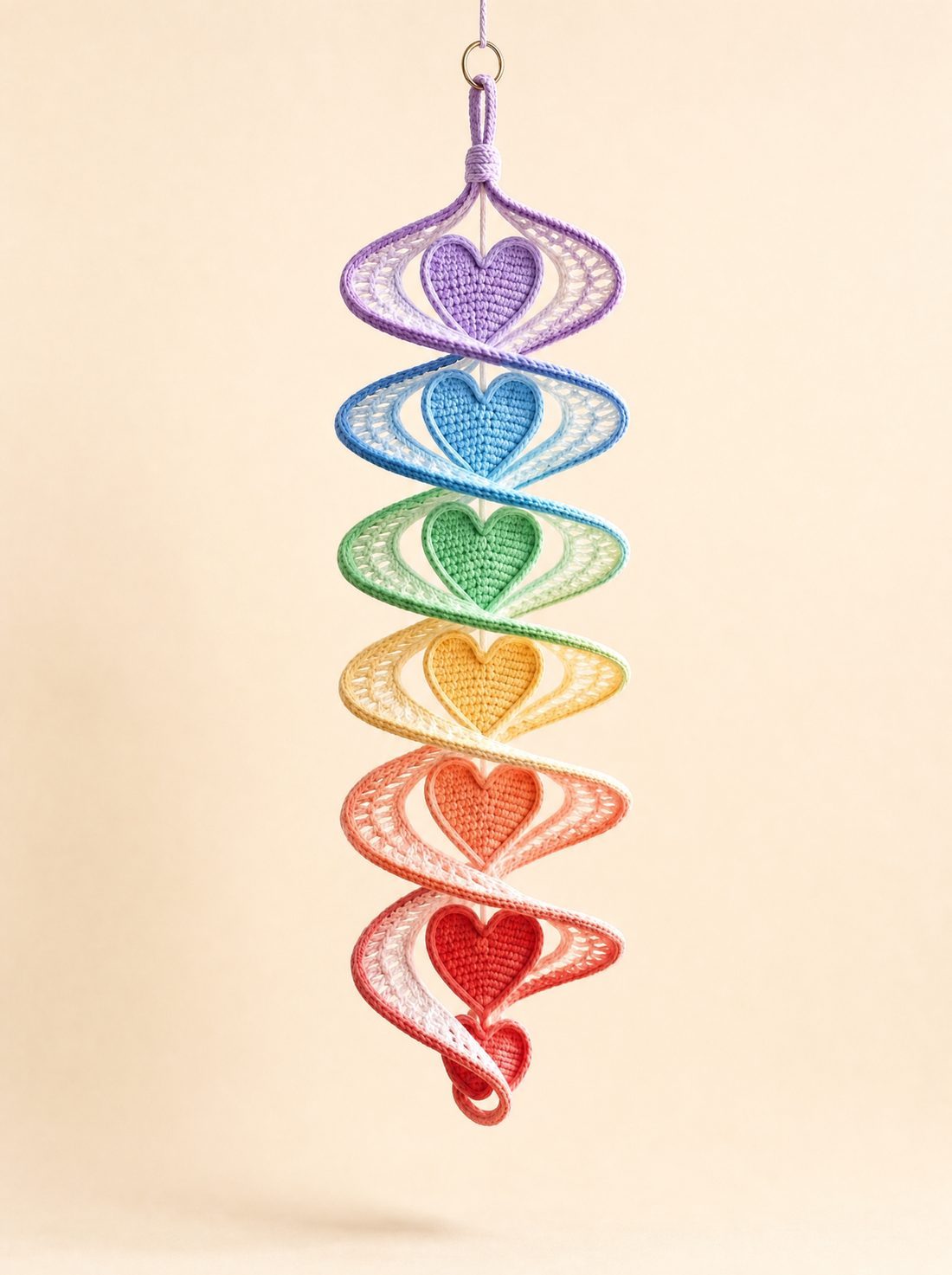 The full six-heart crochet wind spinner