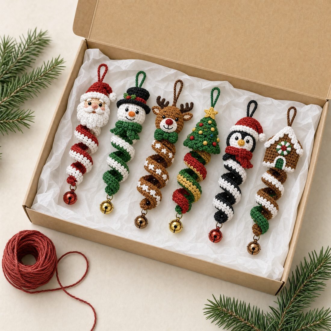 A set of six ornaments in a gift box